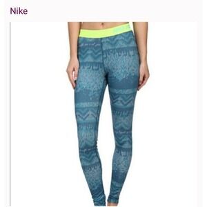 Nike‎ Pro Dri-Fit Hyperwarm Medium Leggings Excellent Condition Blue Green Neon